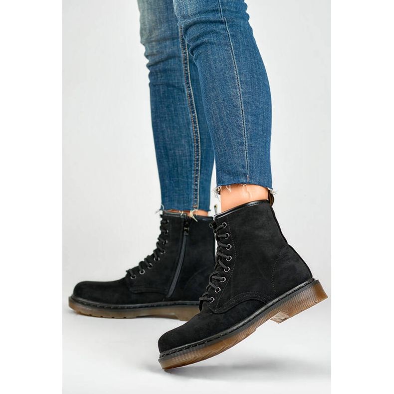 Botas femininas de camurça preta de camurça H1080B preto 1