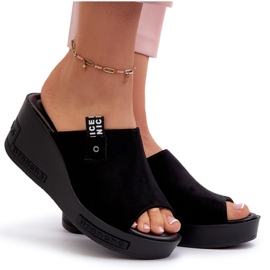 Chinelos femininos de cunha alta Vinceza, pretos 4