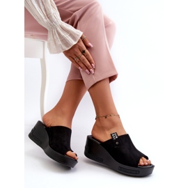 Chinelos femininos de cunha alta Vinceza, pretos 3