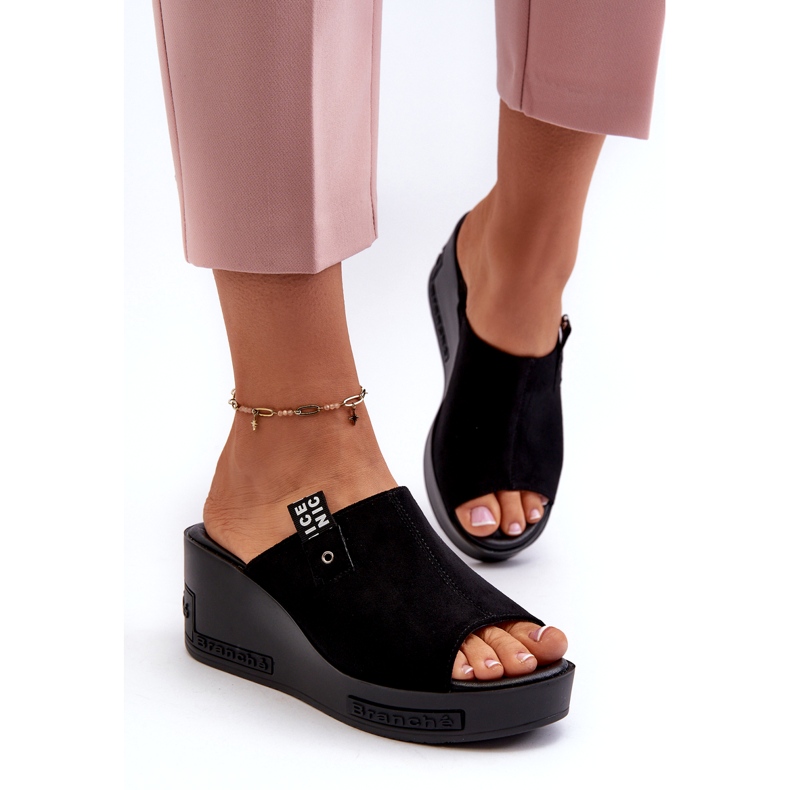 Chinelos femininos de cunha alta Vinceza, pretos 1