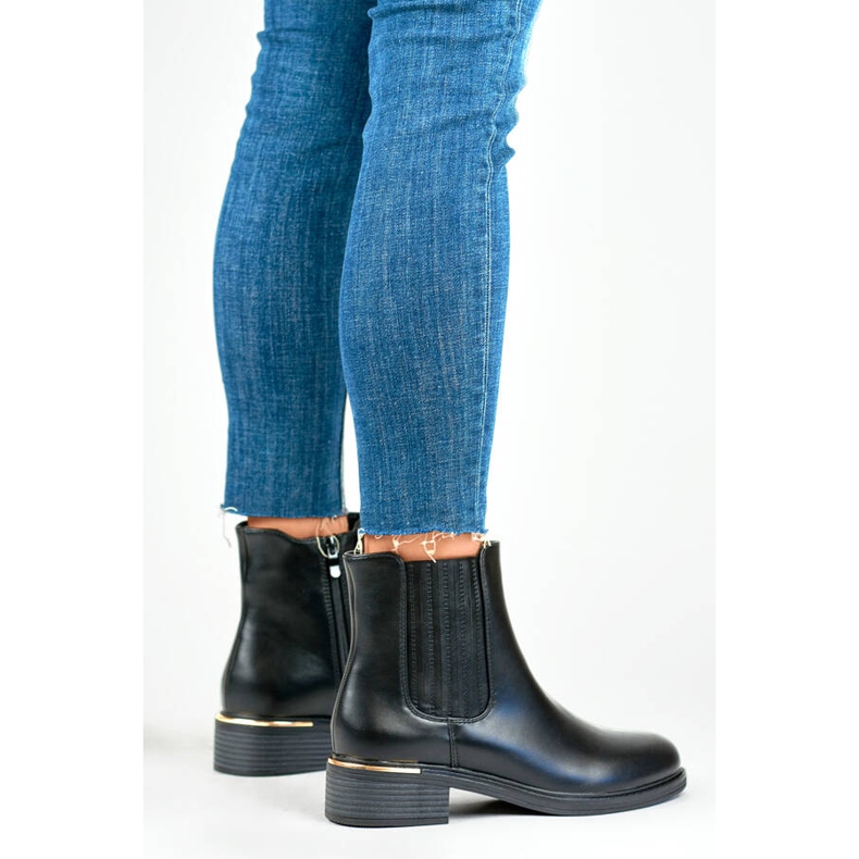Botas femininas Chelsea de outono, pretas D7995B preto 1