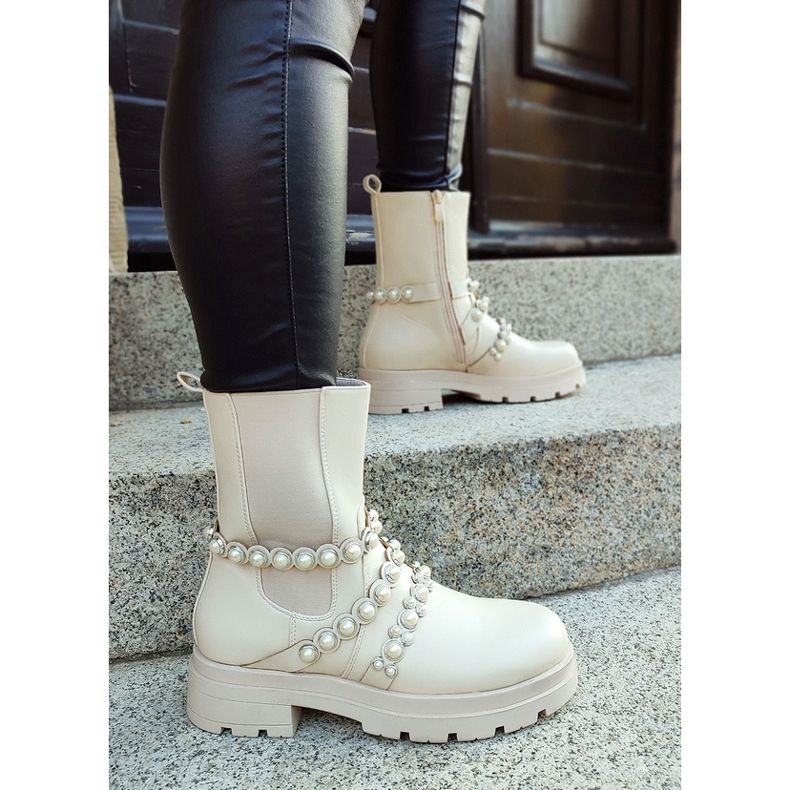 Botas Chelsea femininas com pérolas, bege 58090-1BE 1