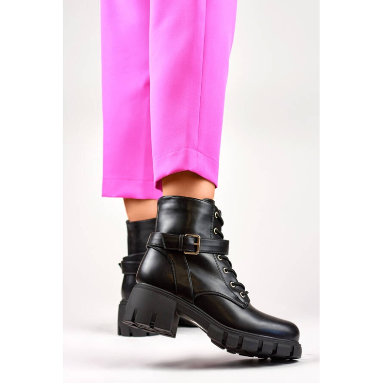 Botas femininas com salto baixo e plataforma, pretas BM530B preto 2