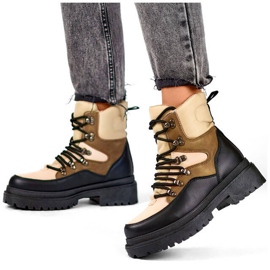Botins femininos bege e pretos com atacadores A-852KH 1