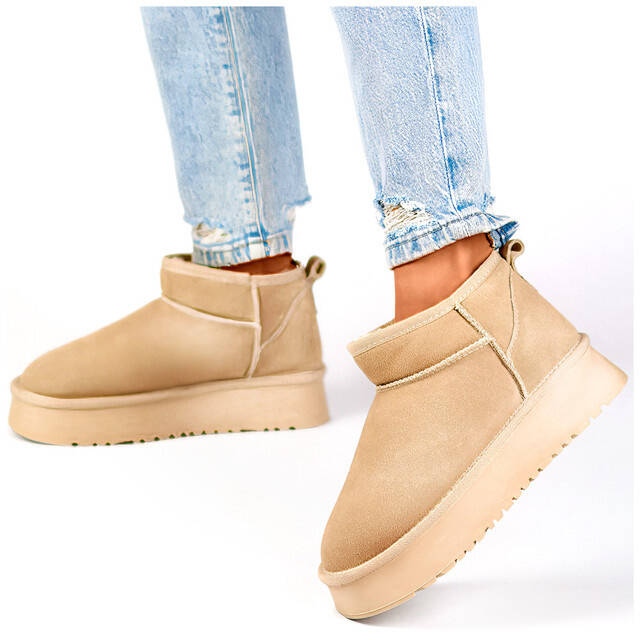 Botins femininos de couro, botas de neve em camurça, bege XF-159L.BE 2