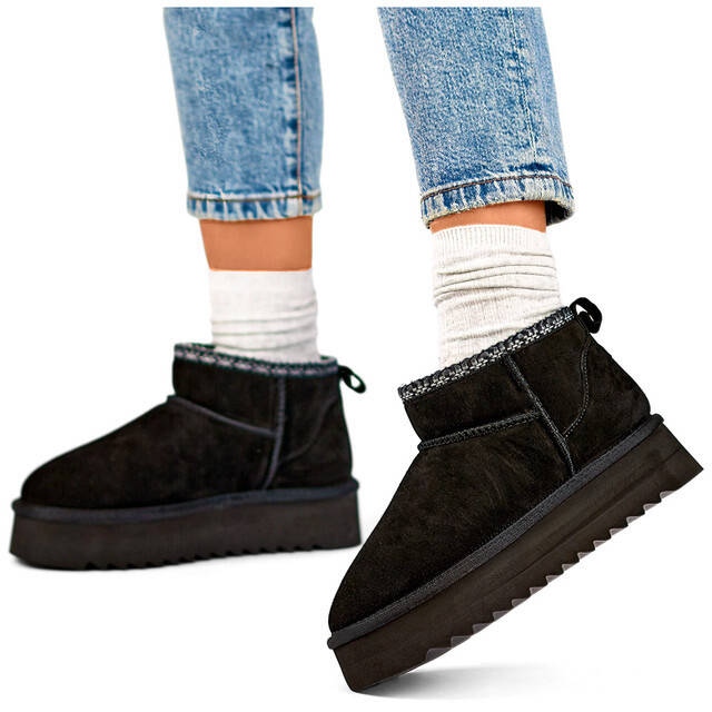 Botas femininas de couro em camurça para neve, pretas YU9001B preto 1