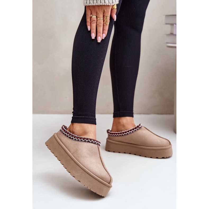 Botas femininas baixas para neve com bordado em plataforma, bege escuro Narirya 1