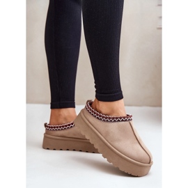 Botas femininas baixas para neve com bordado em plataforma, bege escuro Narirya 2 Botas femininas baixas para neve com bordado em plataforma, bege escuro Narirya 2