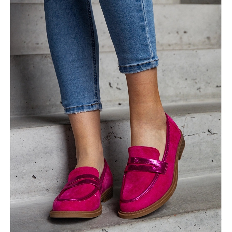 Mocassins de veludo rosa com detalhes brilhantes da Leonolena 2