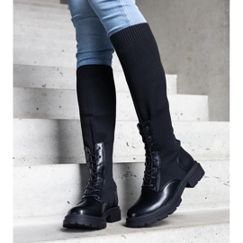 Botas pretas com parte superior em material flexível da Luana preto 1 Botas pretas com parte superior em material flexível da Luana preto 1