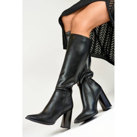 Botas femininas pontiagudas de salto alto, pretas GD-FL3038B preto 1