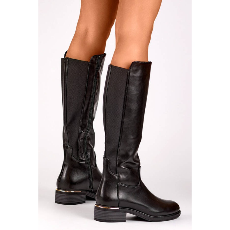 Botas femininas com borracha elástica, pretas FC20B preto 2