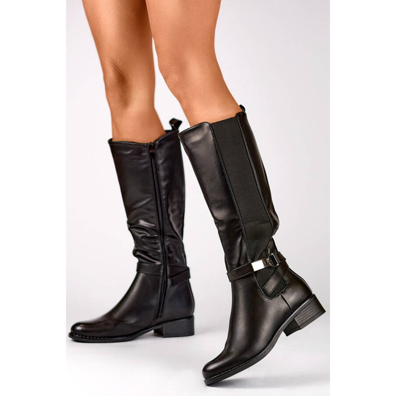 Botas femininas com borracha elástica, pretas JK-167B preto 1