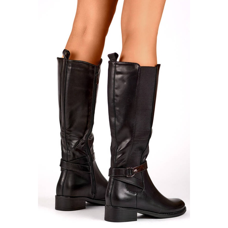 Botas femininas com borracha elástica, pretas JK-167B preto 2