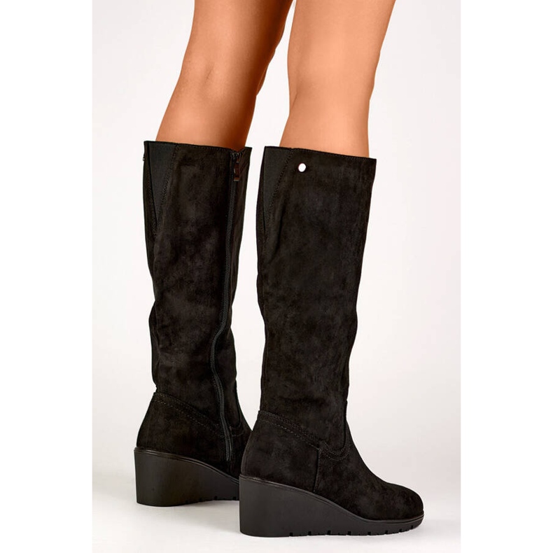 Botas femininas de camurça com cunha, pretas, YL159B preto 2