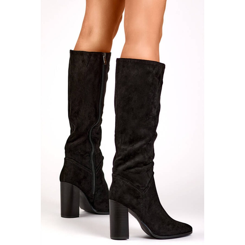 Botas femininas de camurça de salto alto, pretas, X829B preto 2