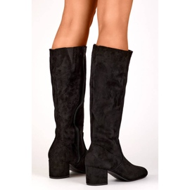 Botas femininas de camurça com salto baixo, pretas 23063B preto 2