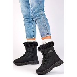 Botas femininas de neve isoladas com pele, pretas 9093B preto 2