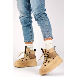 Botas femininas de neve com atacadores e sola grossa, bege 24-72302BE 1