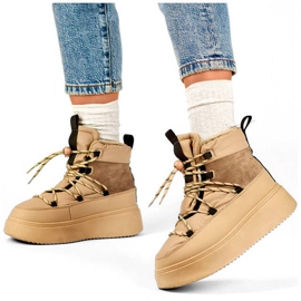 Botas femininas de neve com atacadores e sola grossa, bege 24-72302BE 2