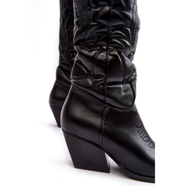 Botas cowboy femininas de couro preto com salto alto 3