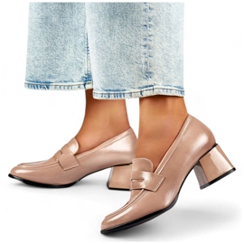 Sapatos femininos bege envernizados de salto alto GD-FL471BE 1