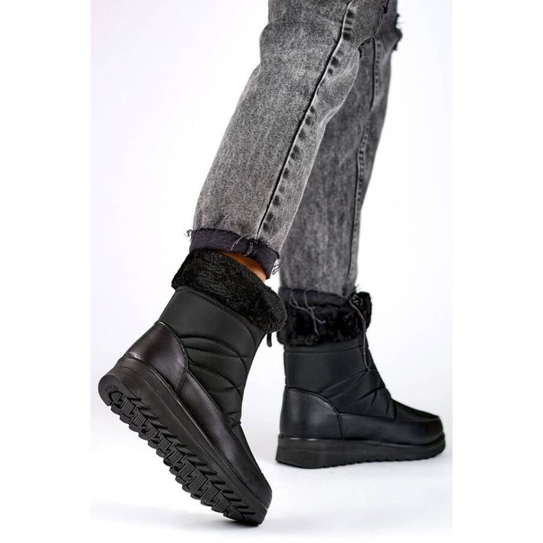 Botas femininas de neve com pele, pretas W87B preto 2