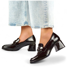 Sapatos femininos de salto baixo, preto envernizado, GD-FL475B 1