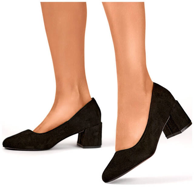 Sapatos femininos de camurça preta de salto baixo 8338-260B preto 1