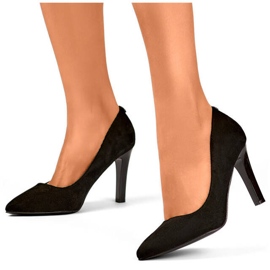 Sapatos femininos de camurça com salto alto e bico fino, pretos FL360C-B 1