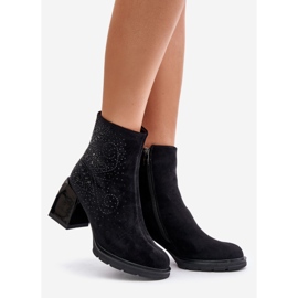 S.Barski Botas femininas isoladas de salto alto com decoração D&amp;A MR880-130 pretas preto 1