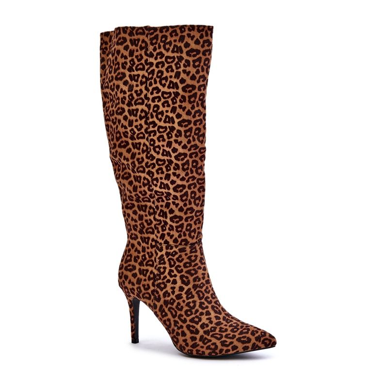 STEPHAN Botas isoladas marrons feitas de camurça ecológica com salto com estampa de oncinha castanho 3 STEPHAN Botas isoladas marrons feitas de camurça ecológica com salto com estampa de oncinha castanho 3
