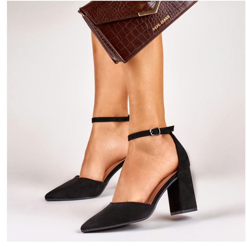 Sapatos pretos de salto alto com fecho no tornozelo QA203B 1