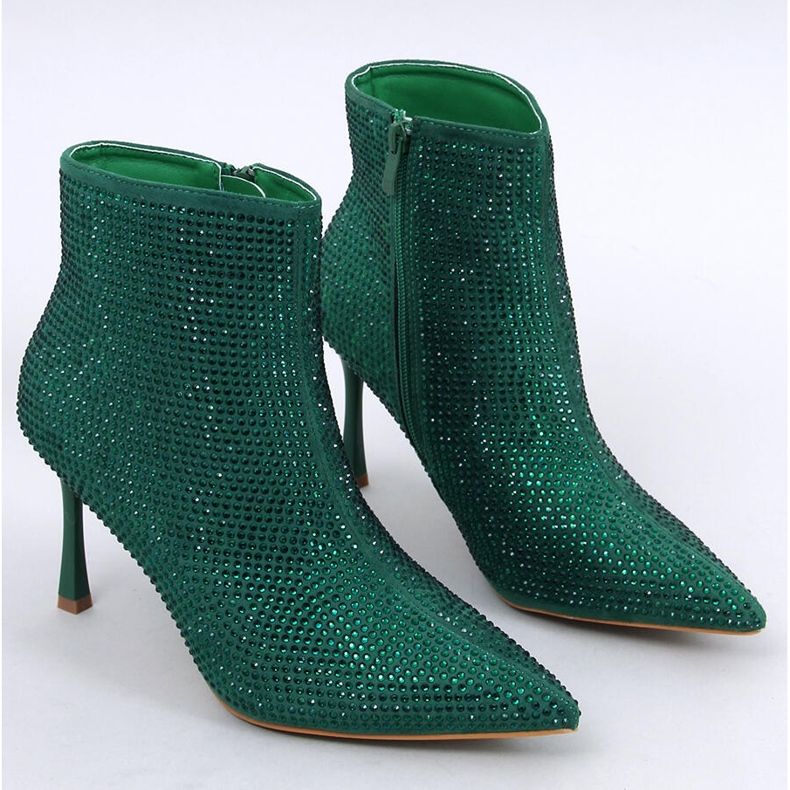 Botins de salto alto com cristais Demish Green verde 1 Botins de salto alto com cristais Demish Green verde 1