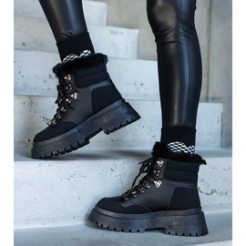 Botas de plataforma maciça pretas com pele da Estrada preto 1 Botas de plataforma maciça pretas com pele da Estrada preto 1