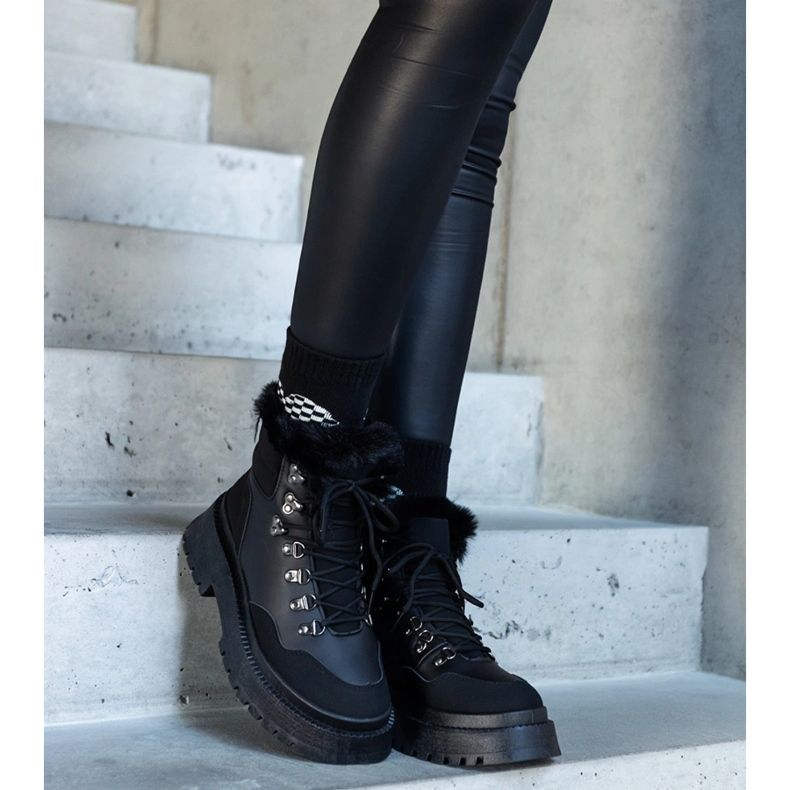 Botas de plataforma maciça pretas com pele da Estrada preto 2 Botas de plataforma maciça pretas com pele da Estrada preto 2