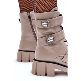 Botas de trabalho femininas envernizadas cinza claro S.Barski MR870-61 2