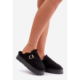 Chinelos femininos com sola grossa com pele e fivela, Black Linneola preto 1