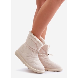 Botas femininas de neve com cordão isolado com pele, pele de carneiro bege claro Vamidra 1