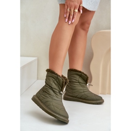 Botas femininas de neve com cordão isolado com pele de carneiro verde escuro Vamidra 2