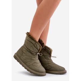 Botas femininas de neve com cordão isolado com pele de carneiro verde escuro Vamidra 1