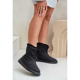 Botas de neve femininas Vamidara pretas com cordão isolado com pele preto 2