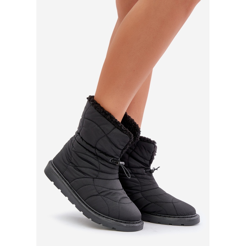 Botas de neve femininas Vamidara pretas com cordão isolado com pele preto 1