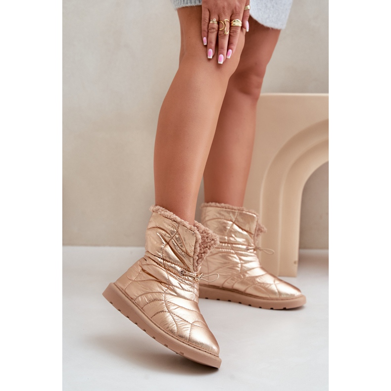 Botas femininas de neve com cordão isolado com pele de carneiro rosa ouro Vamidra dourado 2