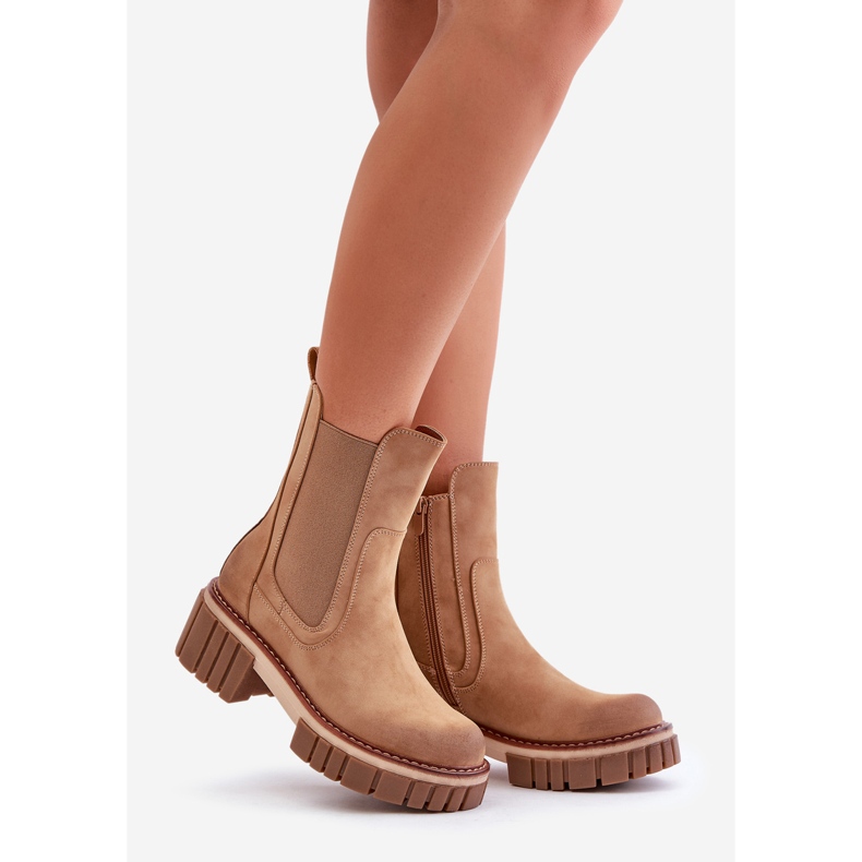 Botas Chelsea isoladas Camel Linneviae com zíper castanho 1