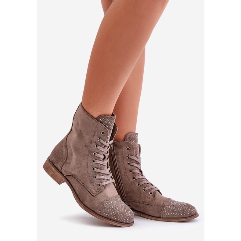 Botas de salto plano decoradas Eco Camurça Marrom Quente Ellieo 1