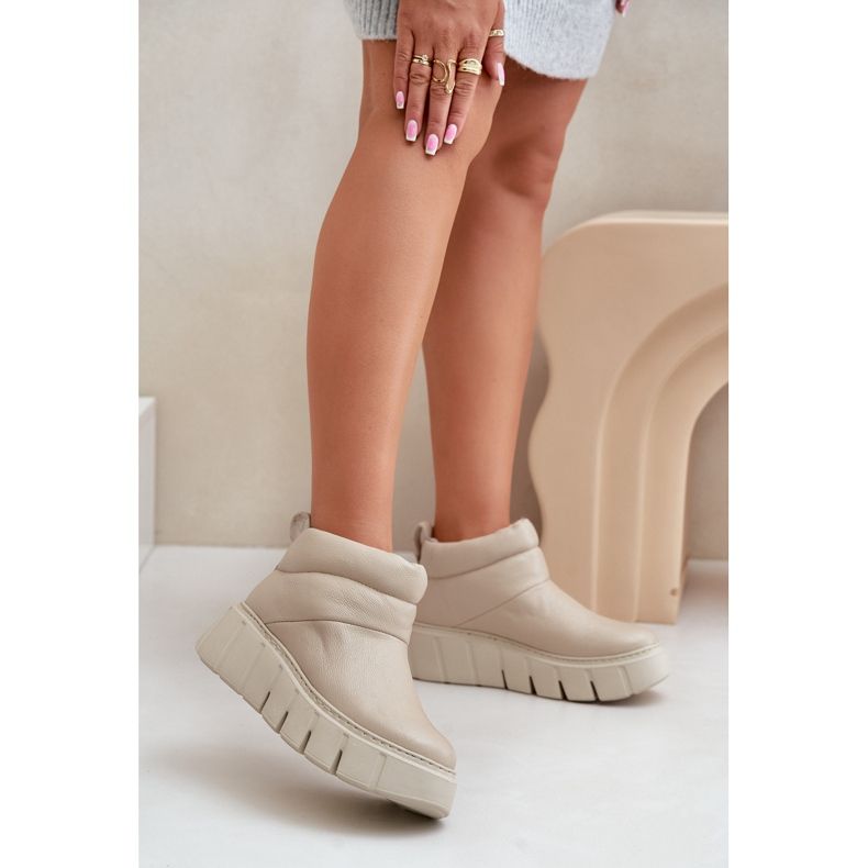 Zazoo 60470 Botas de couro isoladas com lã na plataforma bege claro 2