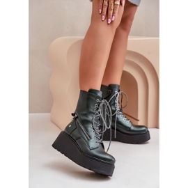 Botas de trabalho de couro com plataforma e cunha Maciejka 06676-09 Verde 2