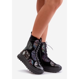 Botas de camurça de couro com plataforma quente Maciejka 06565-01 pretas preto 1