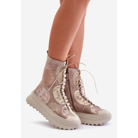 Botas de camurça de couro com plataforma quente Maciejka 06565-04 Bege 1